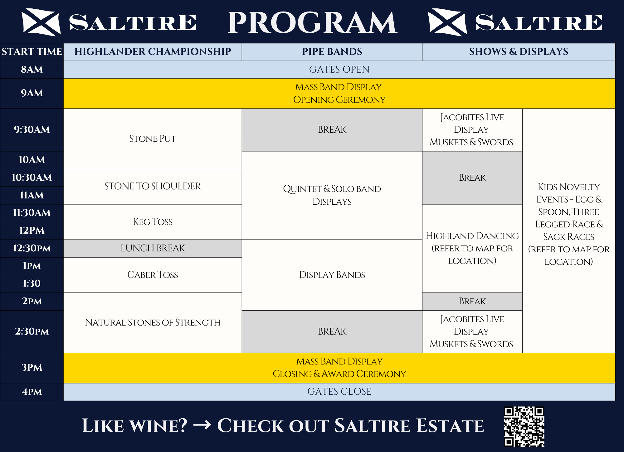 Schedule & running order